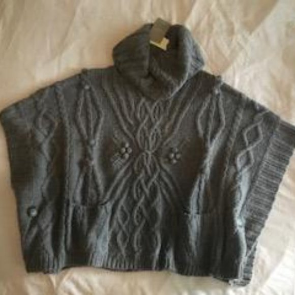 NWT Anthropologie Gray Pullover with Oversized Turtleneck Poncho O/S - Picture 4 of 5